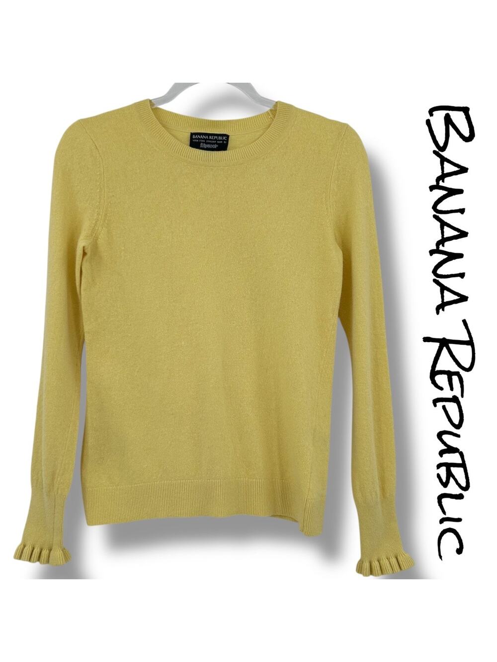 Banana Republic Yellow Merino Wool Cashmere Ruffle Cuff Sweater Womems Sz Small